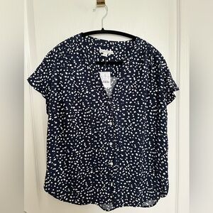 J Crew navy and white polka blouse M